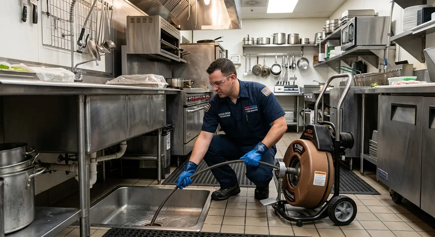 Commercial drain cleaning service in a restaurant kitchen in East Honolulu